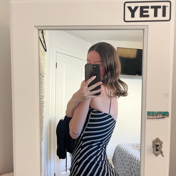 URBAN BEHAVIOUR Midi Going Out / Wedding Guest Dress. Navy Striped. Size Small - Picture 8 of 8